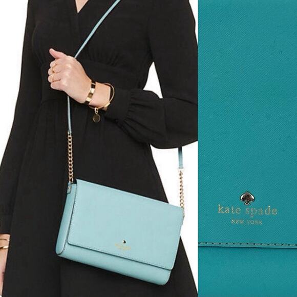 Kate Spade Charlotte Street Alek Leather Chain Crossbody Bag Blue Hydrangea - Picture 1 of 12